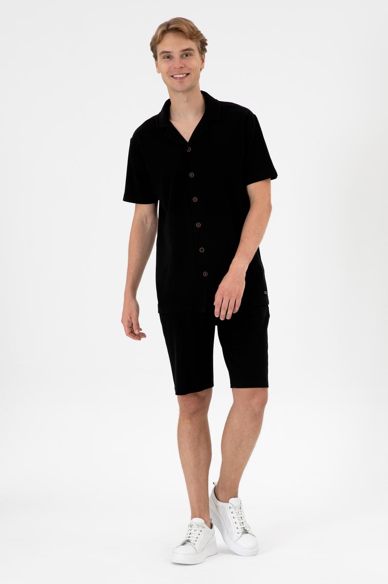 Erkek Siyah Örme Şort