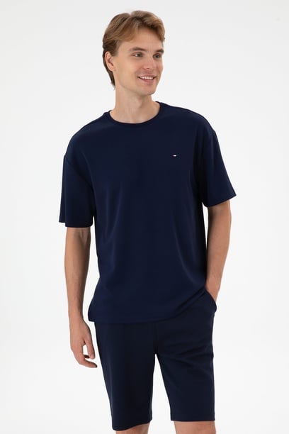 Erkek Comfort Fit Bisiklet Yaka Lacivert Tişört
