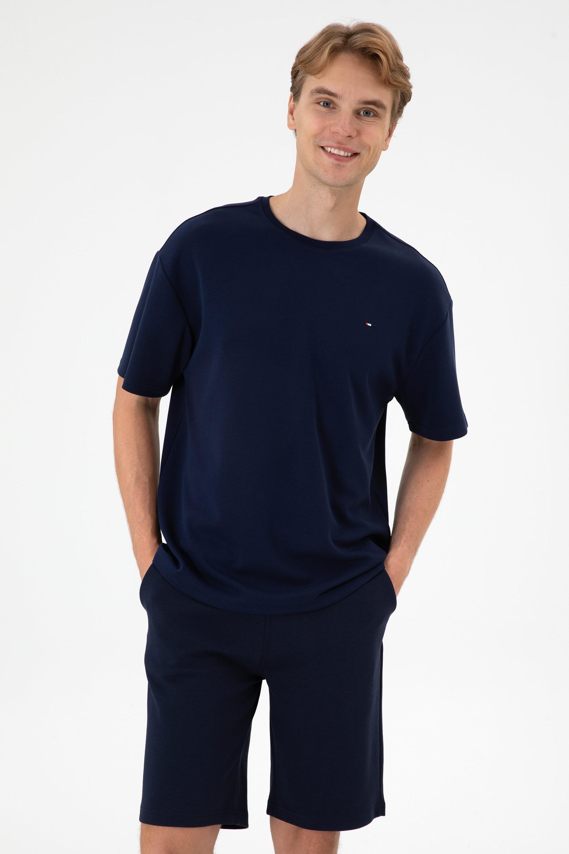 Erkek Comfort Fit Bisiklet Yaka Lacivert Tişört