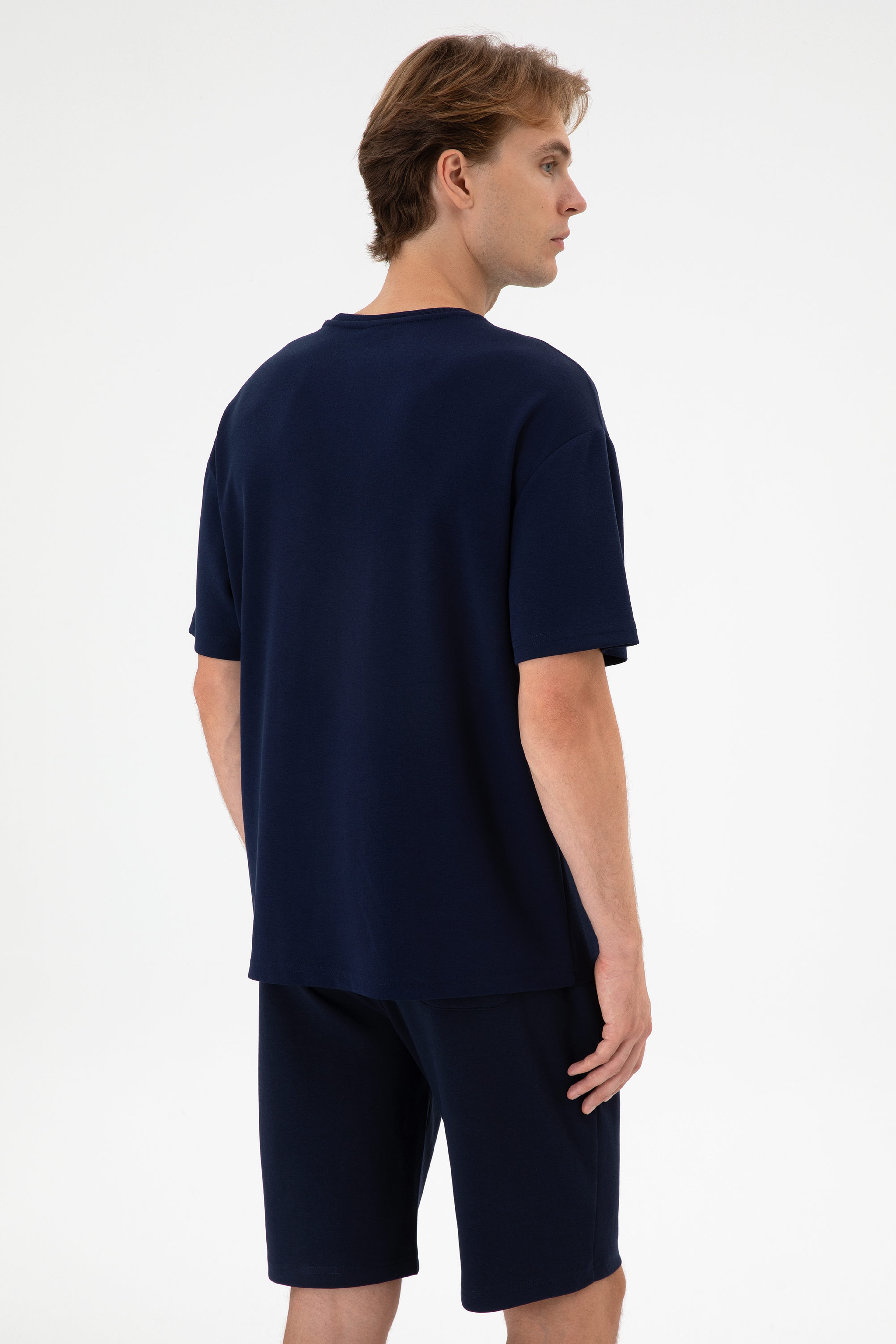 Erkek Comfort Fit Bisiklet Yaka Lacivert Tişört - Image 5