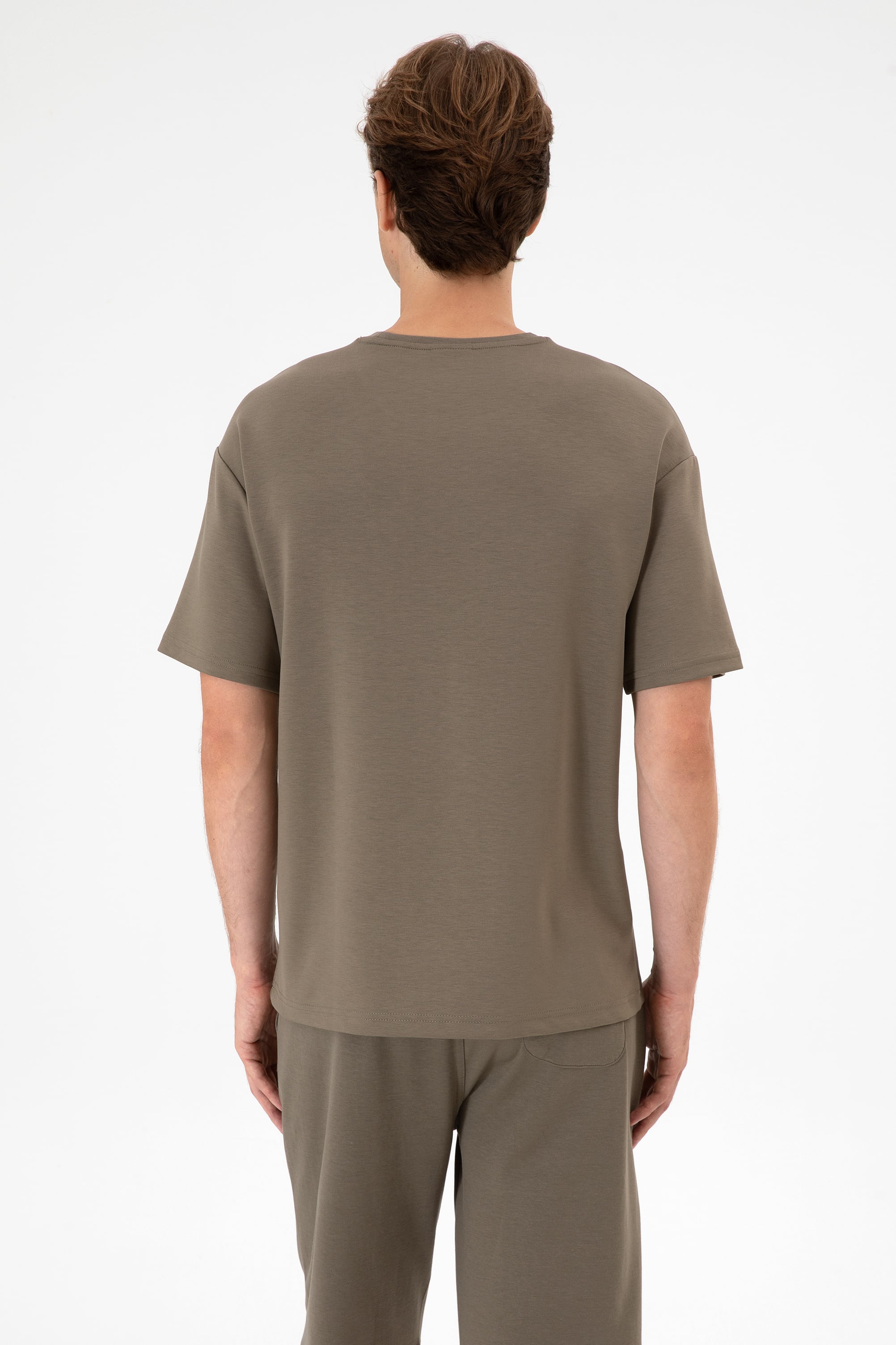 Erkek Comfort Fit Bisiklet Yaka Vizon Tişört