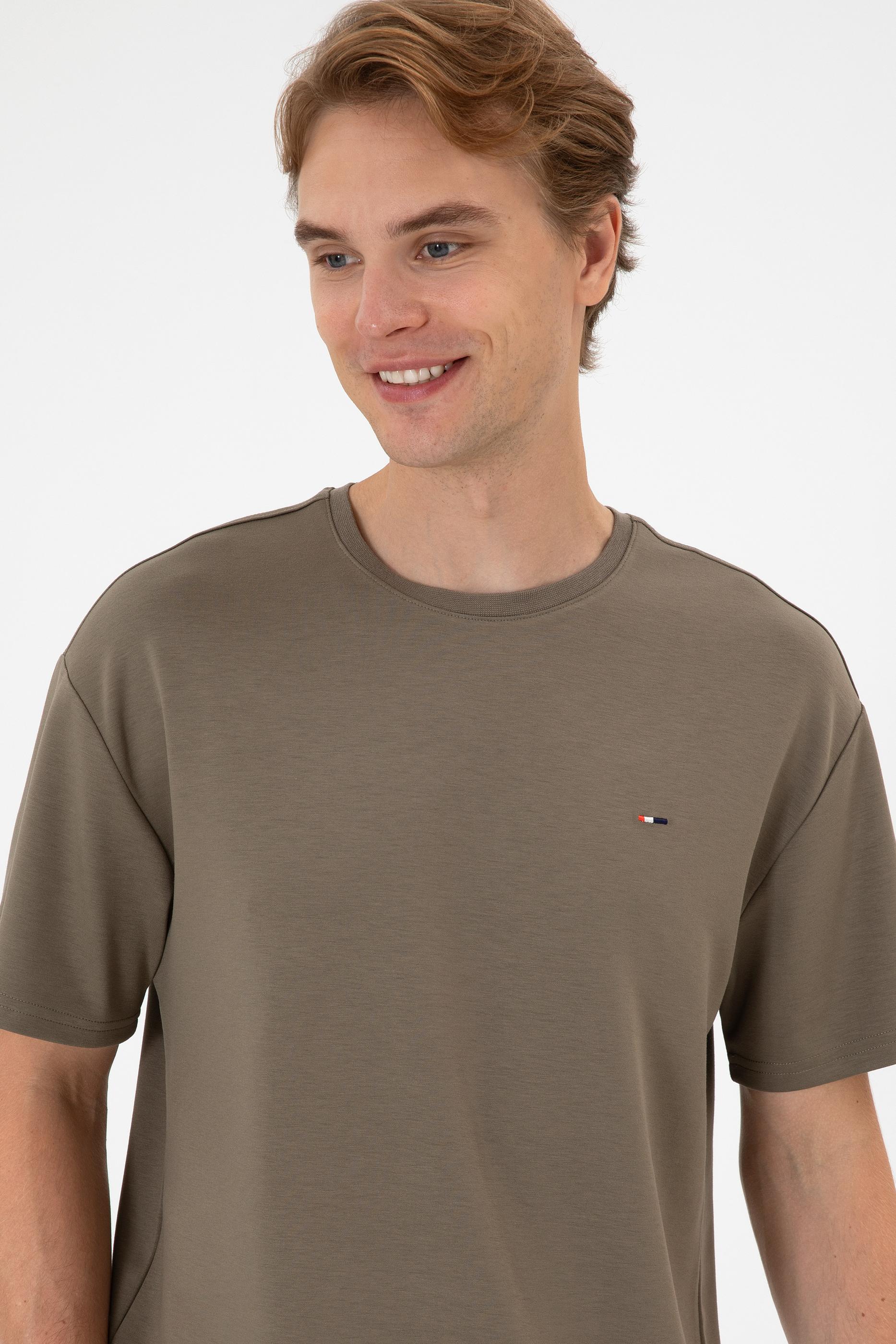 Erkek Comfort Fit Bisiklet Yaka Vizon Tişört