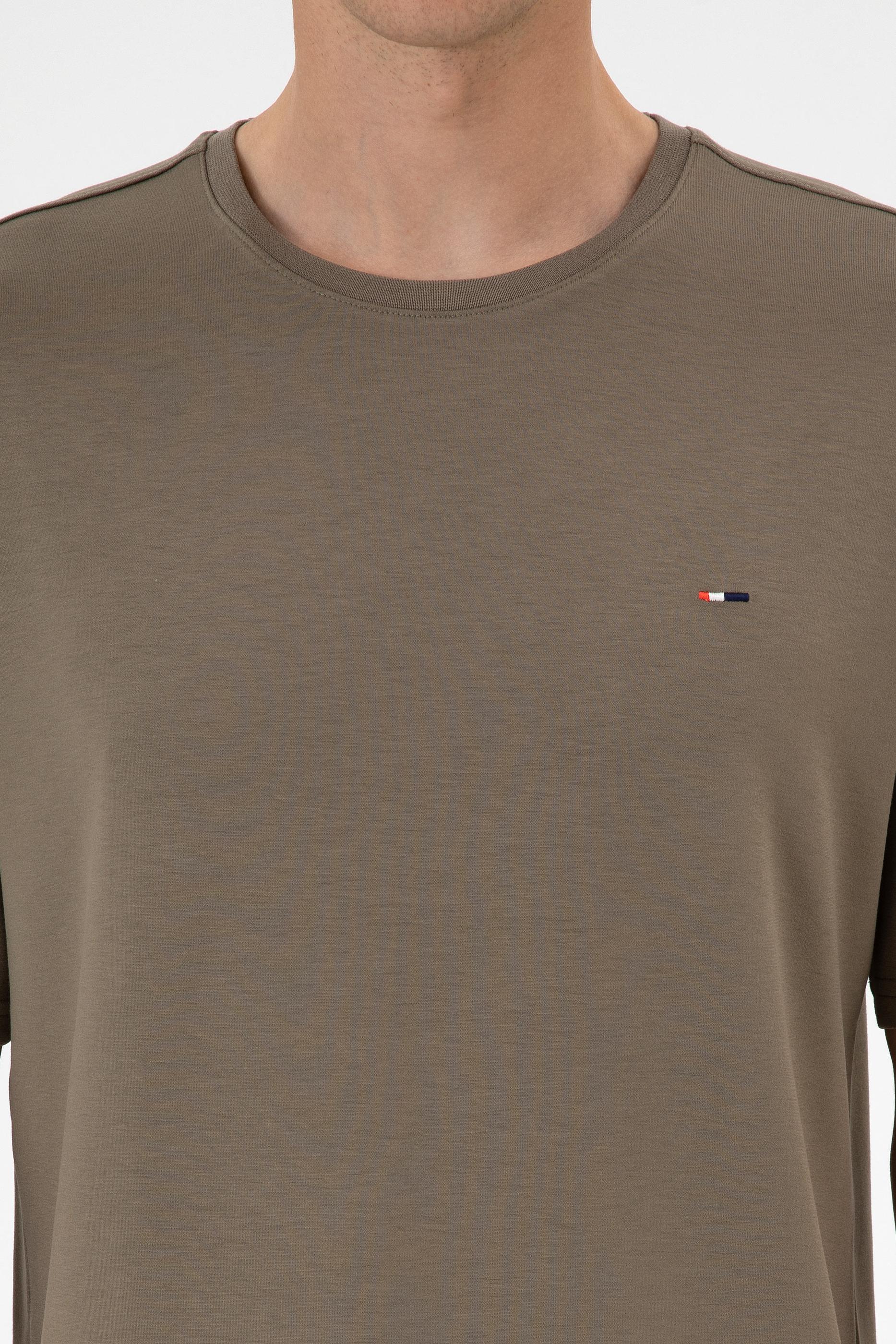 Erkek Comfort Fit Bisiklet Yaka Vizon Tişört