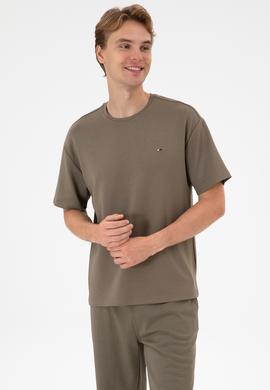 Erkek Comfort Fit Bisiklet Yaka Vizon Tişört - 50307322070