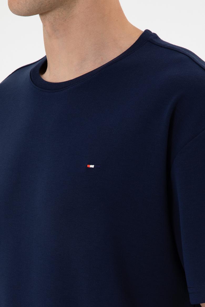 Erkek Comfort Fit Bisiklet Yaka Lacivert Tişört - 50307322007