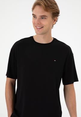 Erkek Comfort Fit Bisiklet Yaka Siyah Tişört - 50307322050