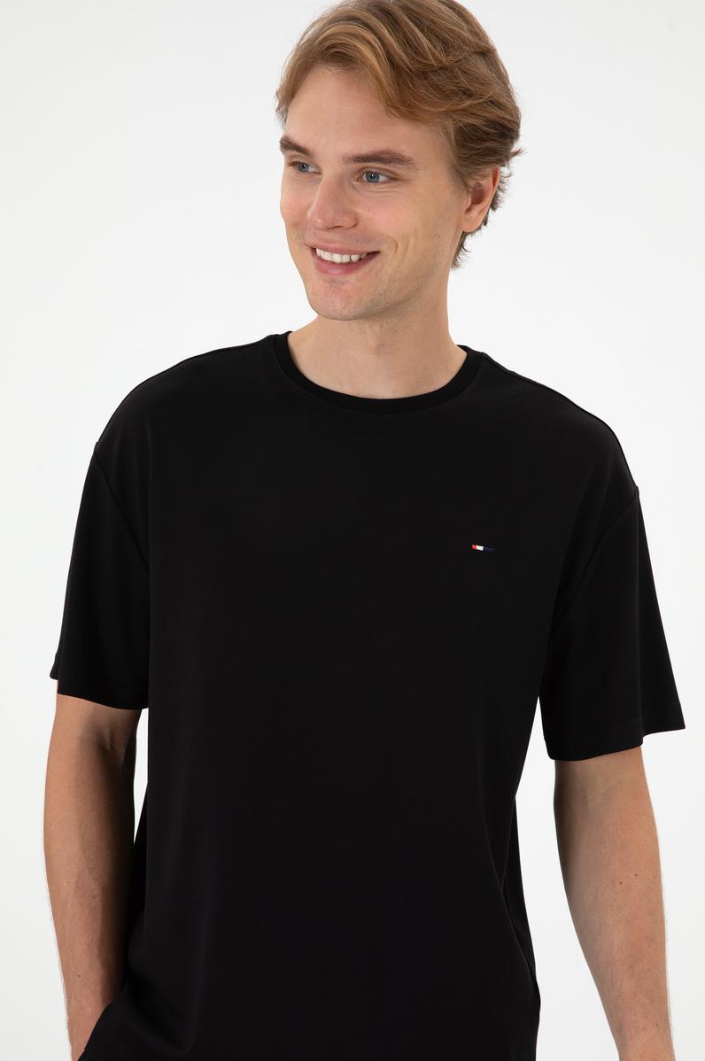 Erkek Comfort Fit Bisiklet Yaka Siyah Tişört