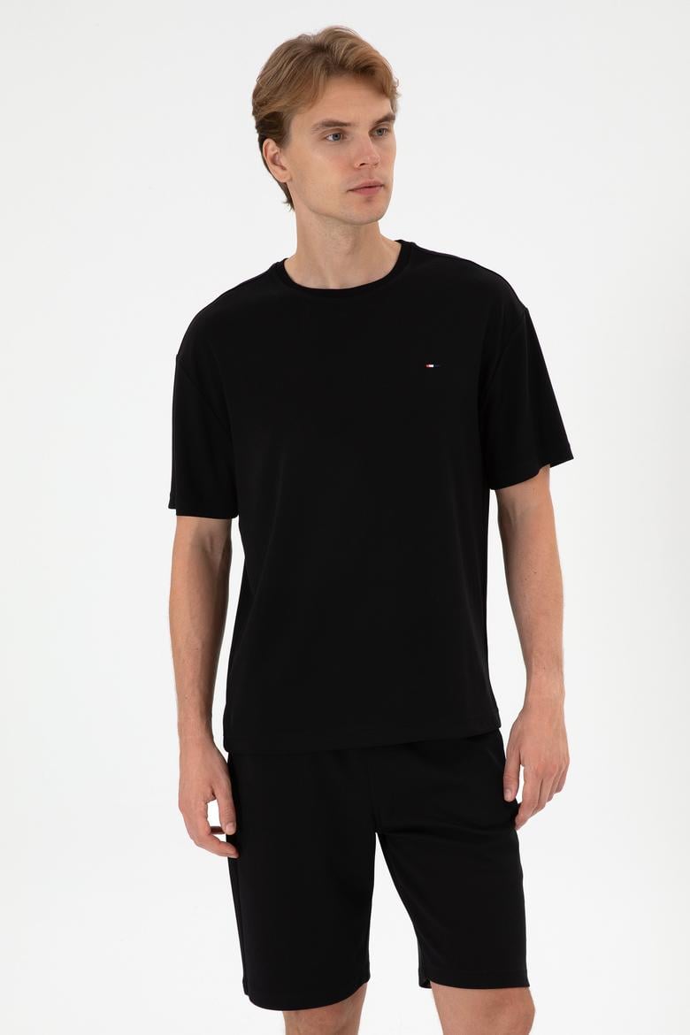 Erkek Comfort Fit Bisiklet Yaka Siyah Tişört - 50307322050