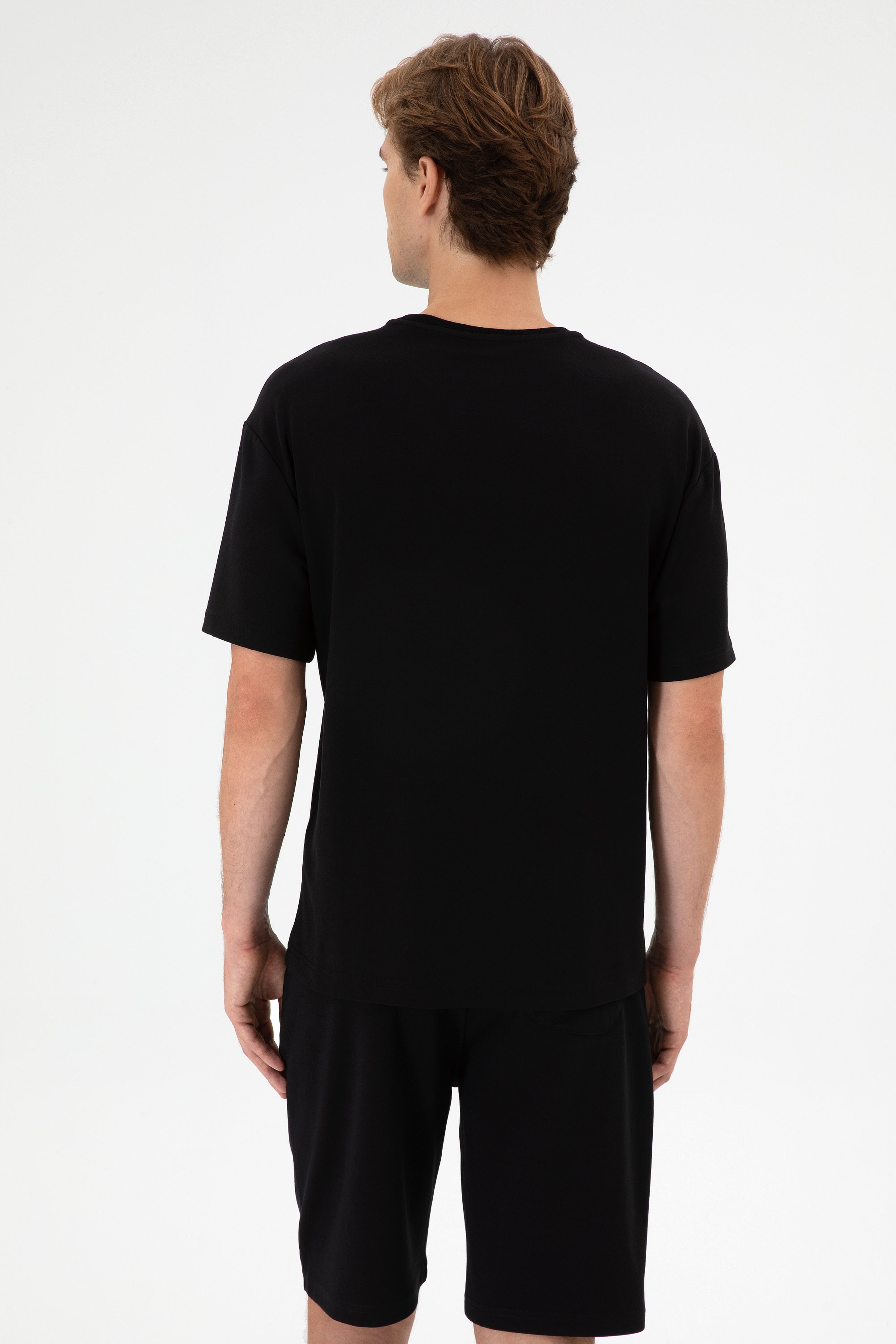 Erkek Comfort Fit Bisiklet Yaka Siyah Tişört - Image 5