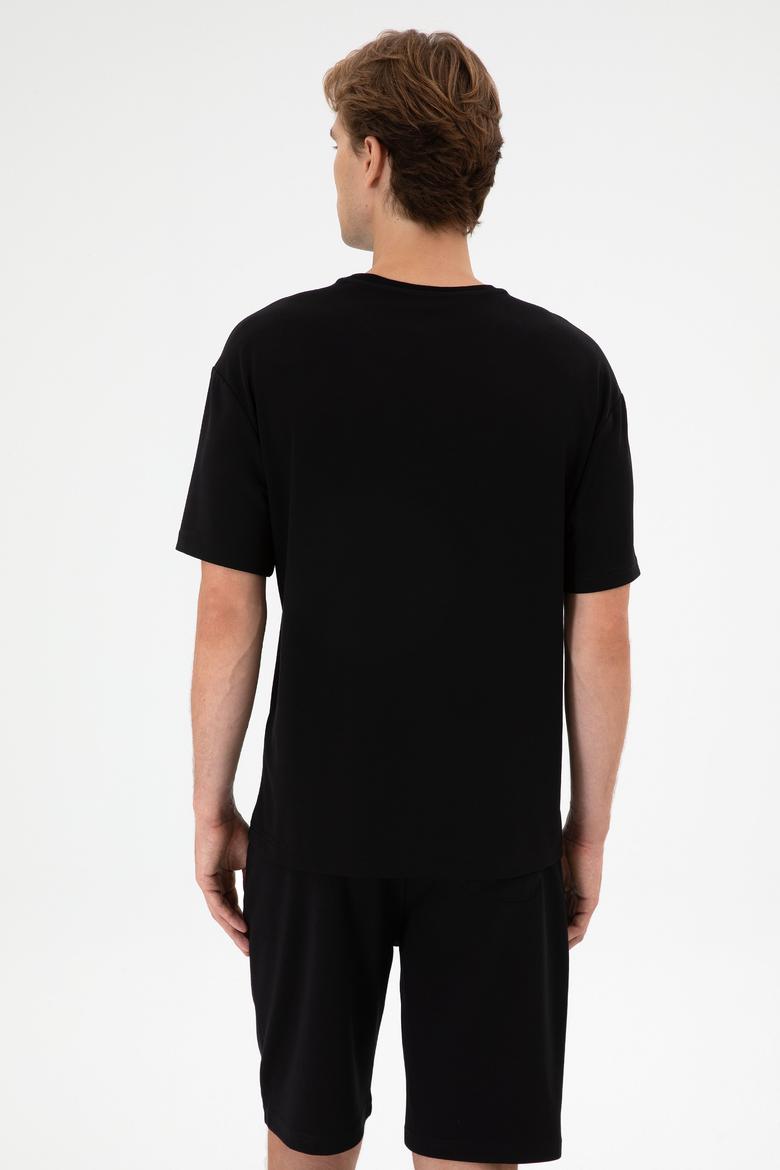 Erkek Comfort Fit Bisiklet Yaka Siyah Tişört - 50307322050