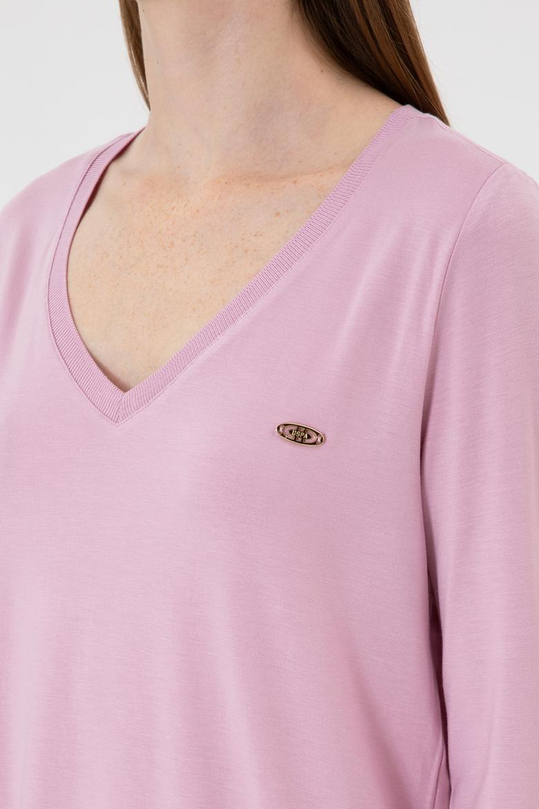 Kadın Açık Manolya V Yaka Sweatshirt - 50256286045