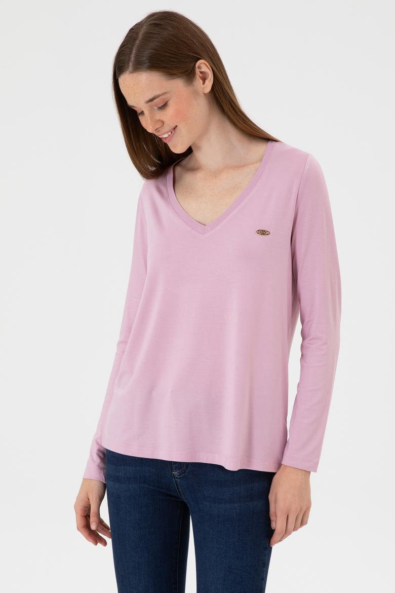 Kadın Açık Manolya V Yaka Sweatshirt - 50256286045