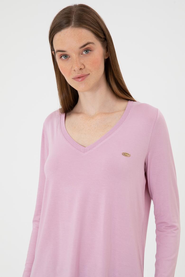 Kadın Açık Manolya V Yaka Sweatshirt - 50256286045