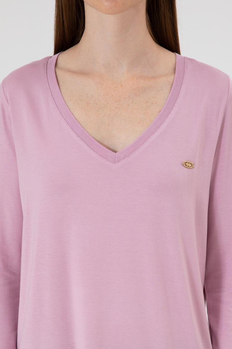 Kadın Açık Manolya V Yaka Sweatshirt - 50256286045