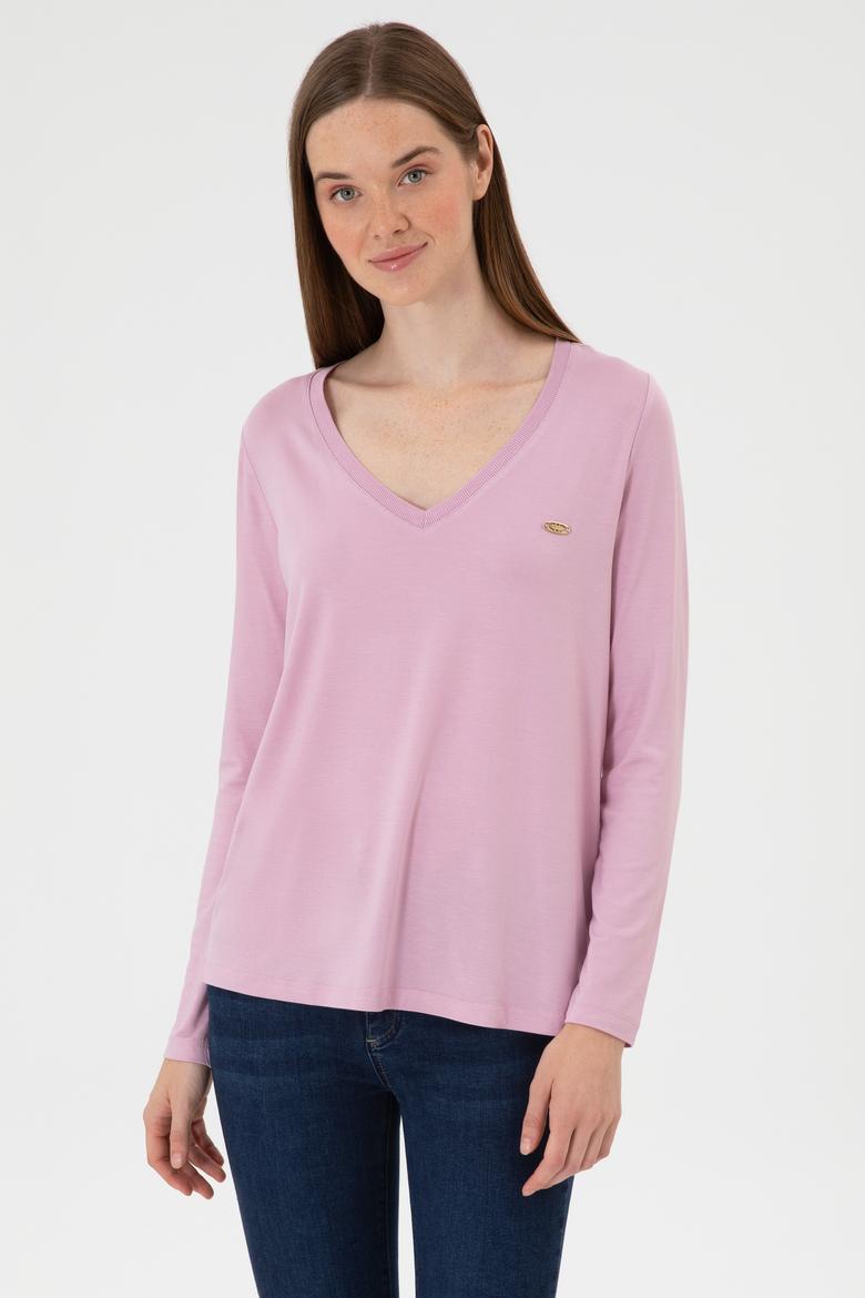 Kadın Açık Manolya V Yaka Sweatshirt