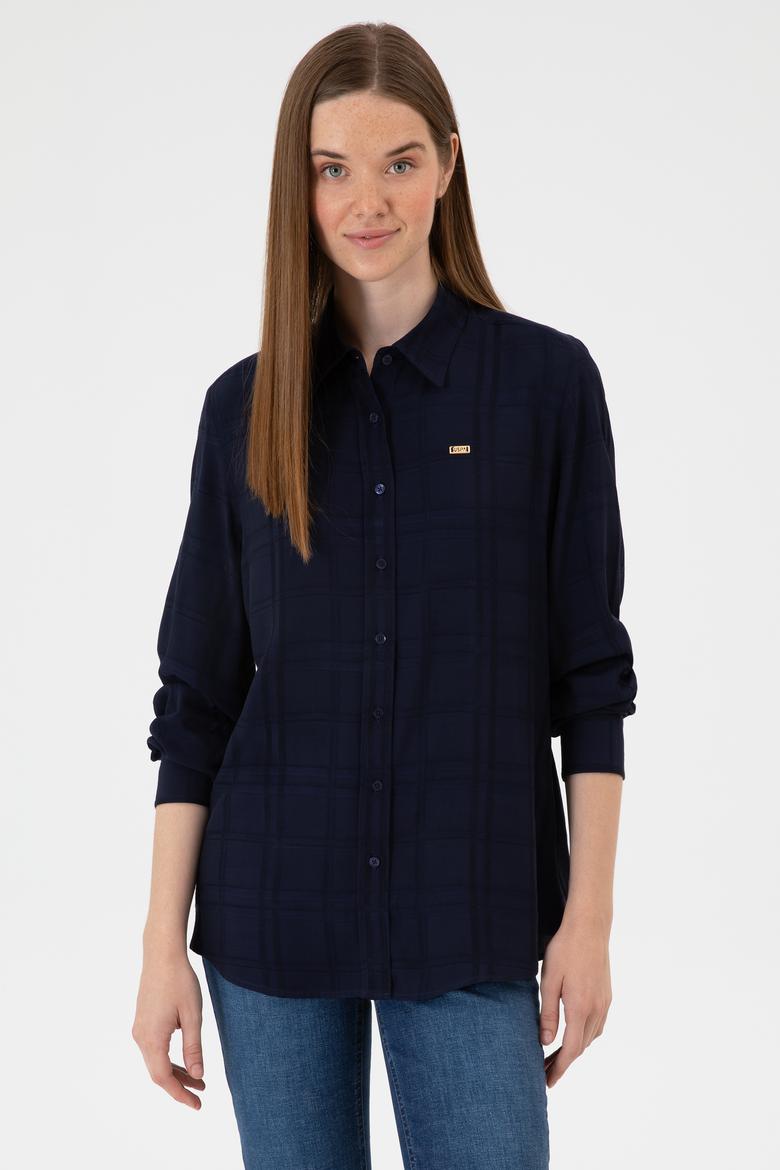 Kadın Lacivert Uzun Kollu Gömlek