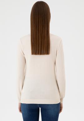 Kadın Krem Melanj V Yaka Basic Kazak - 50313590109
