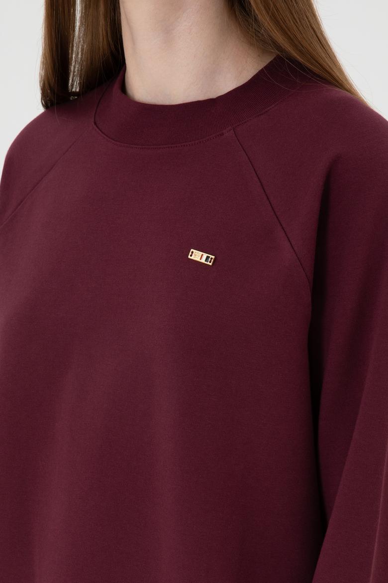 Kadın Bordo Regular Bisiklet Yaka Basic Sweatshırt - 50313610053