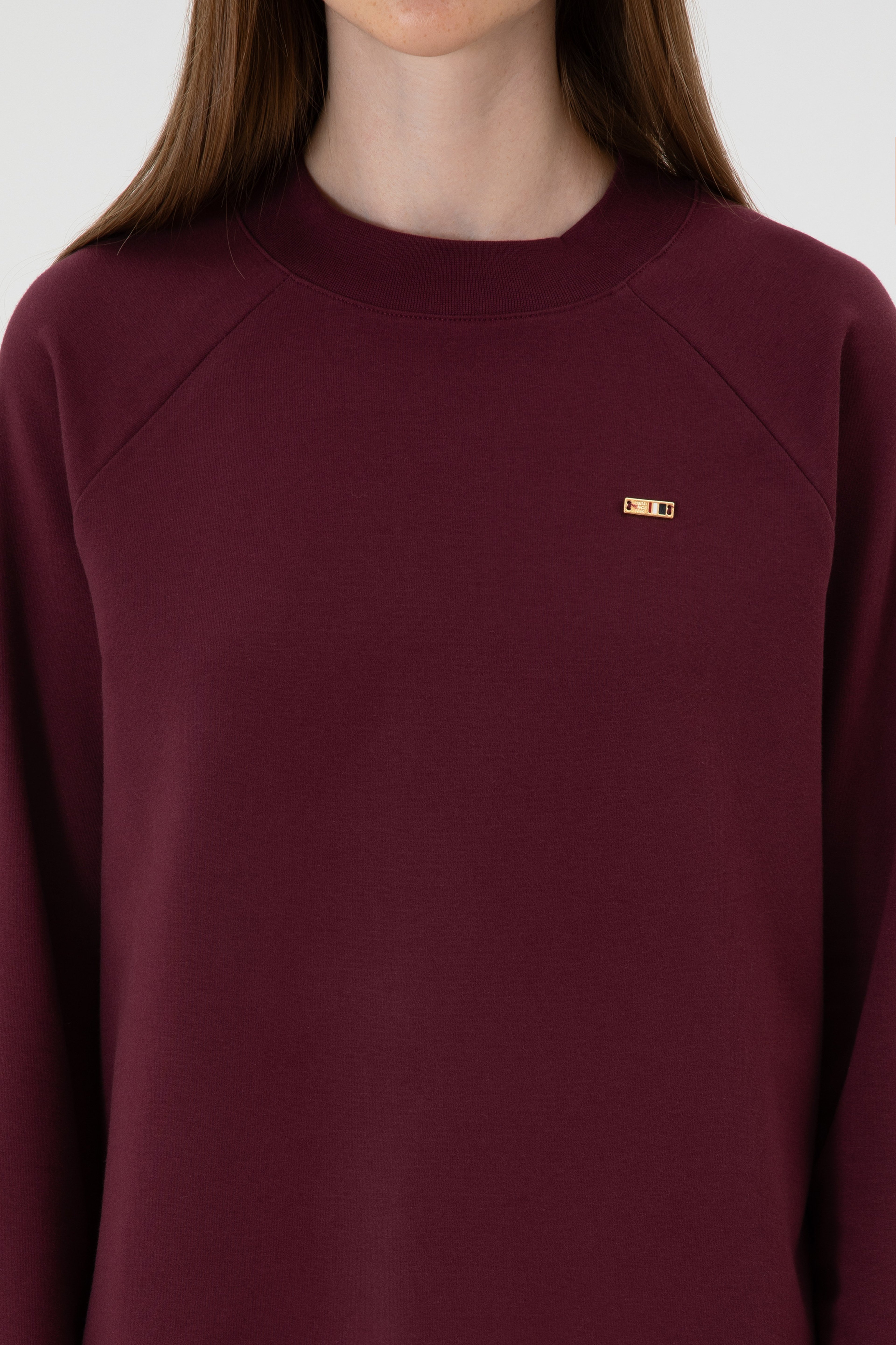 Kadın Bordo Regular Bisiklet Yaka Basic Sweatshırt - Image 6