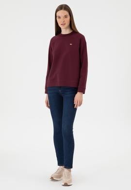 Kadın Bordo Regular Bisiklet Yaka Basic Sweatshırt - 50313610053