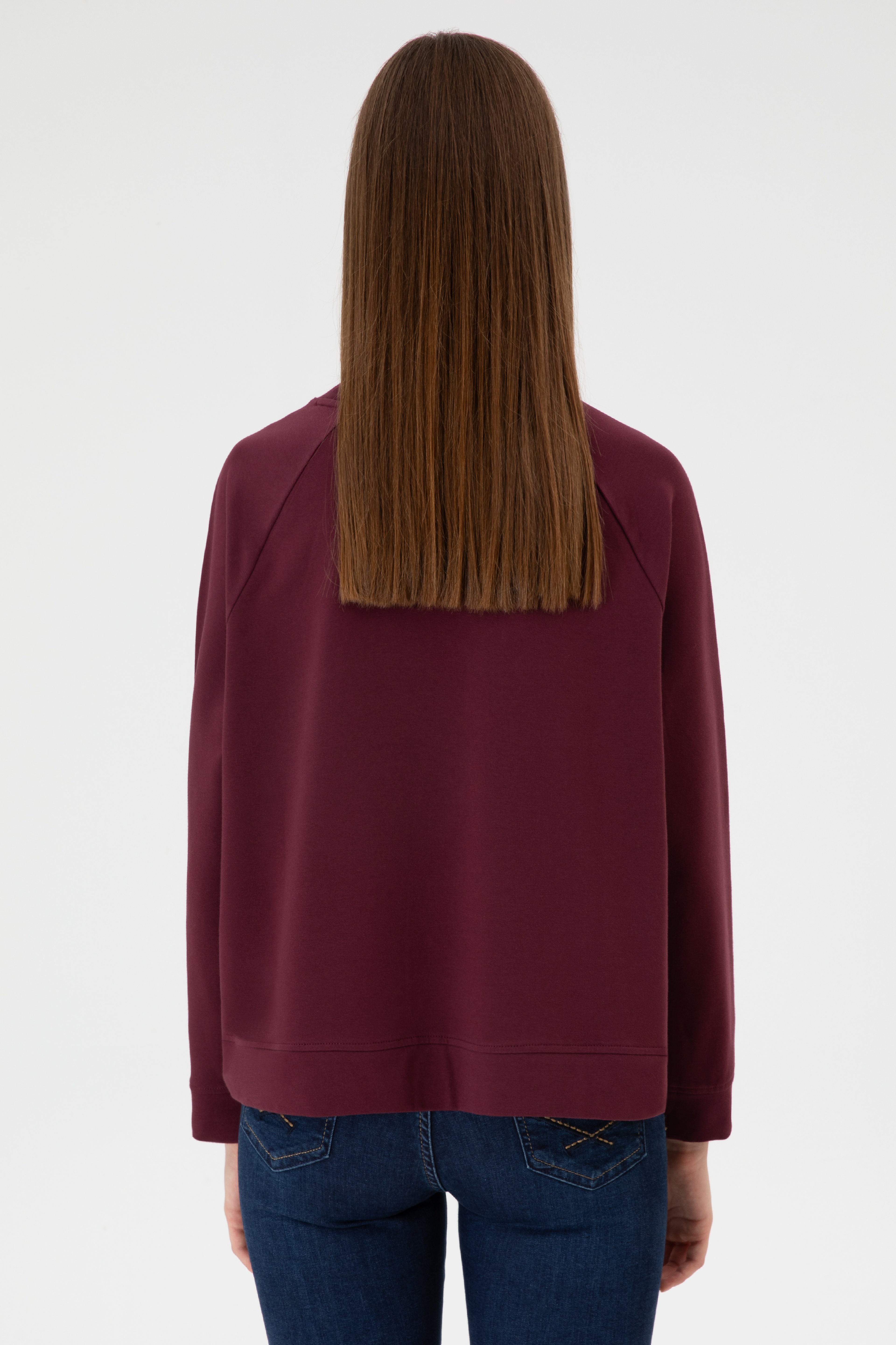 Kadın Bordo Regular Bisiklet Yaka Basic Sweatshırt - Image 5
