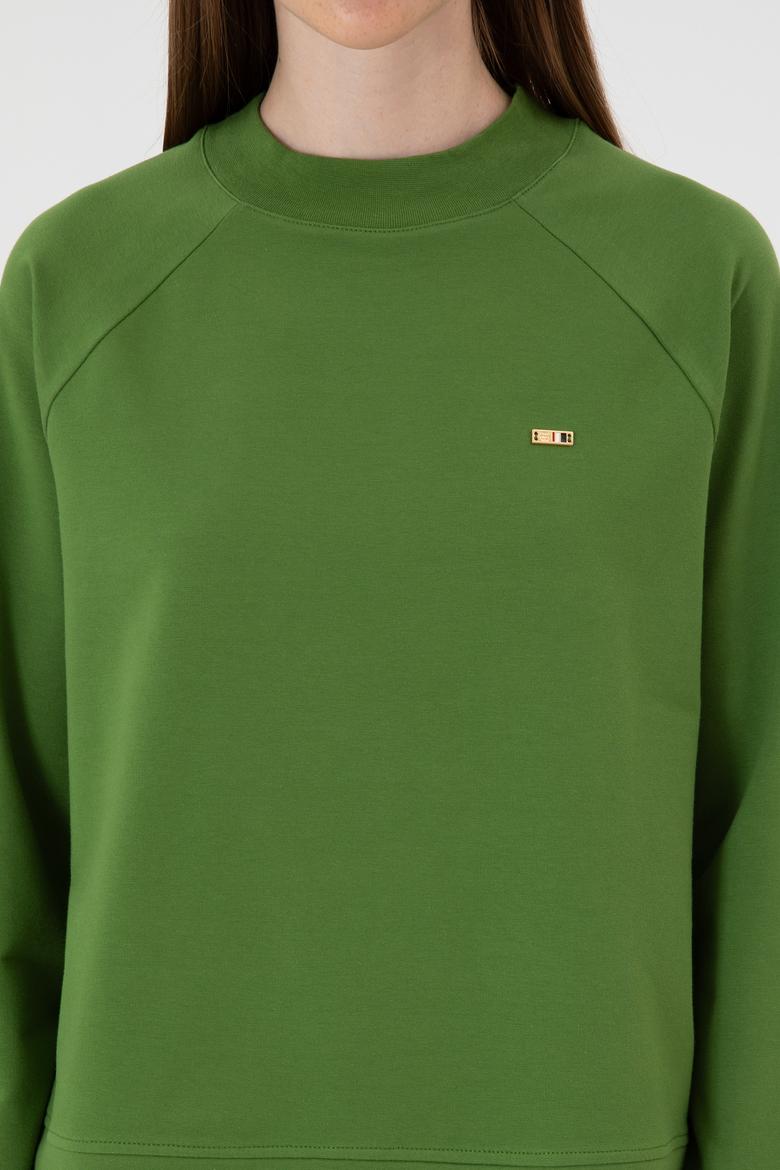 Kadın Yeşil Regular Bisiklet Yaka Basic Sweatshırt - 50313610047