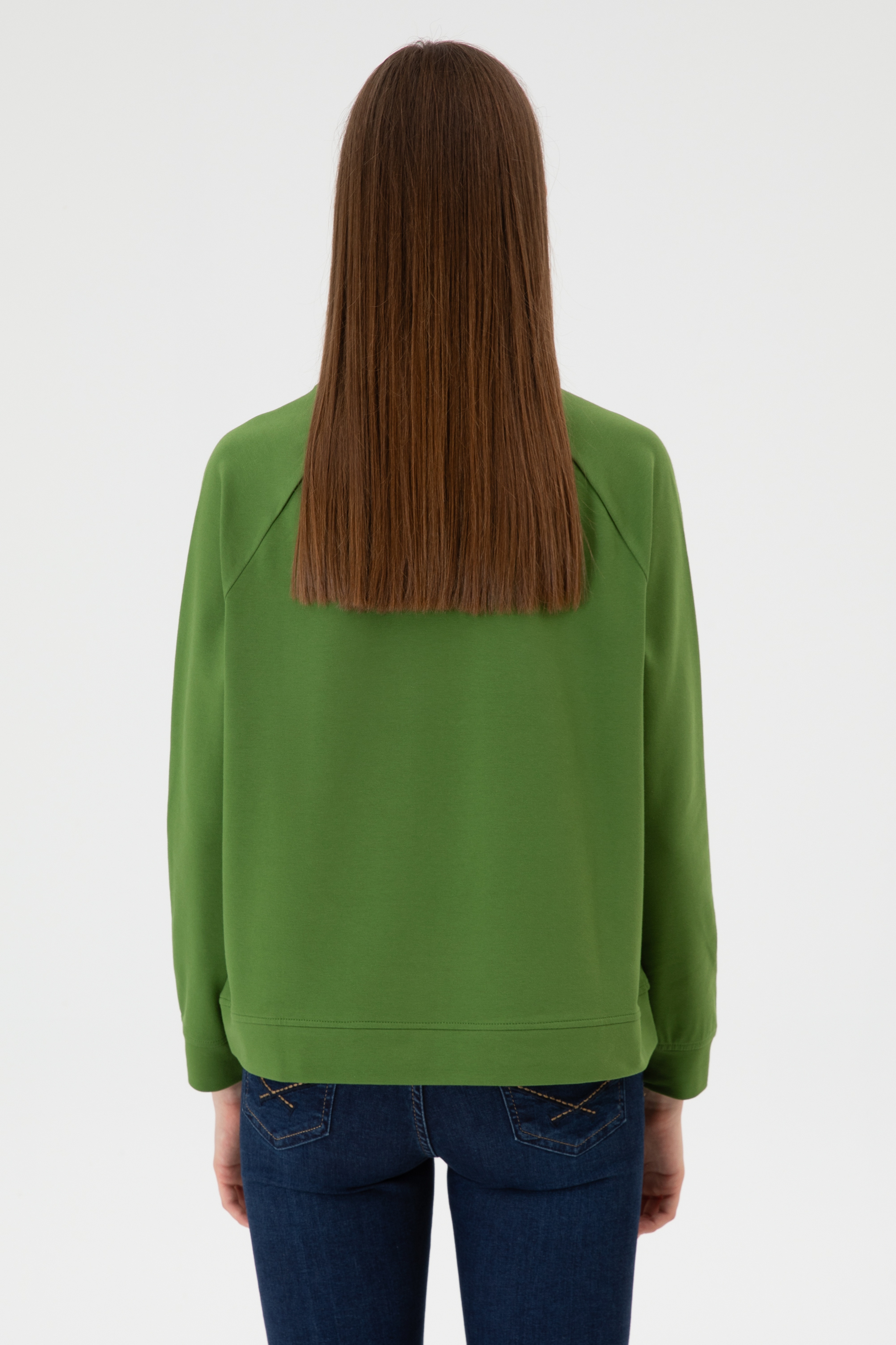 Kadın Yeşil Regular Bisiklet Yaka Basic Sweatshırt - Image 5