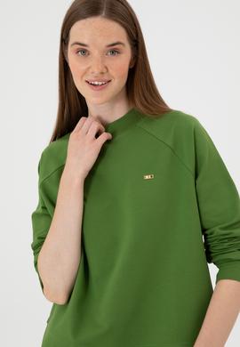 Kadın Yeşil Regular Bisiklet Yaka Basic Sweatshırt - 50313610047