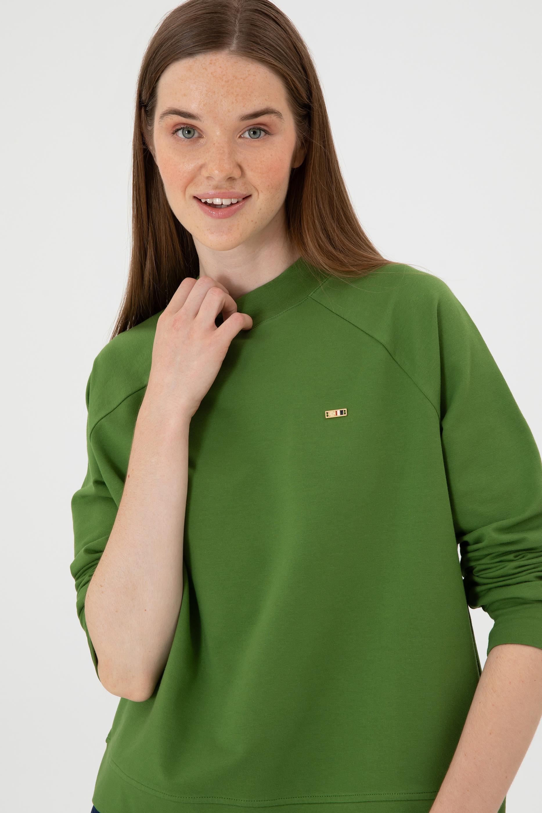 Kadın Yeşil Regular Bisiklet Yaka Basic Sweatshırt