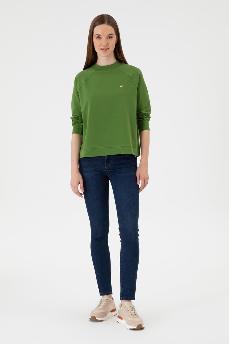 Kadın Yeşil Regular Bisiklet Yaka Basic Sweatshırt - 50313610047