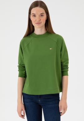 Kadın Yeşil Regular Bisiklet Yaka Basic Sweatshırt - 50313610047