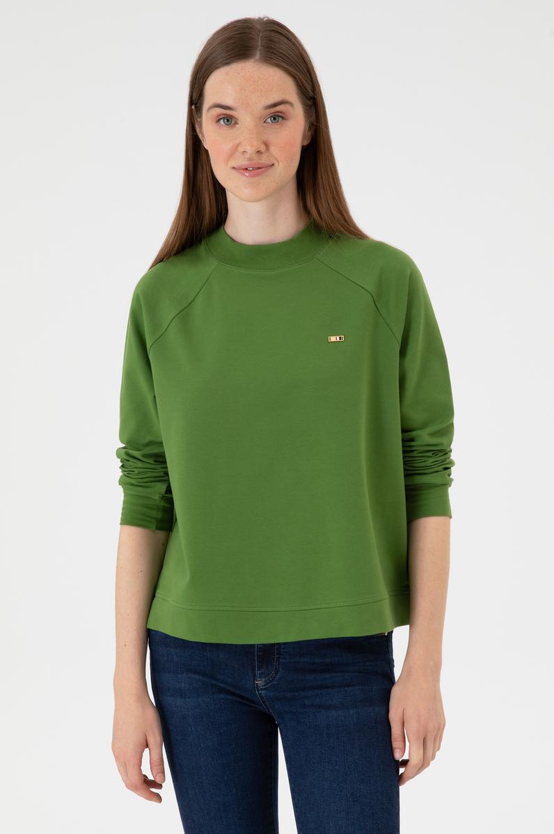 Kadın Yeşil Regular Bisiklet Yaka Basic Sweatshırt