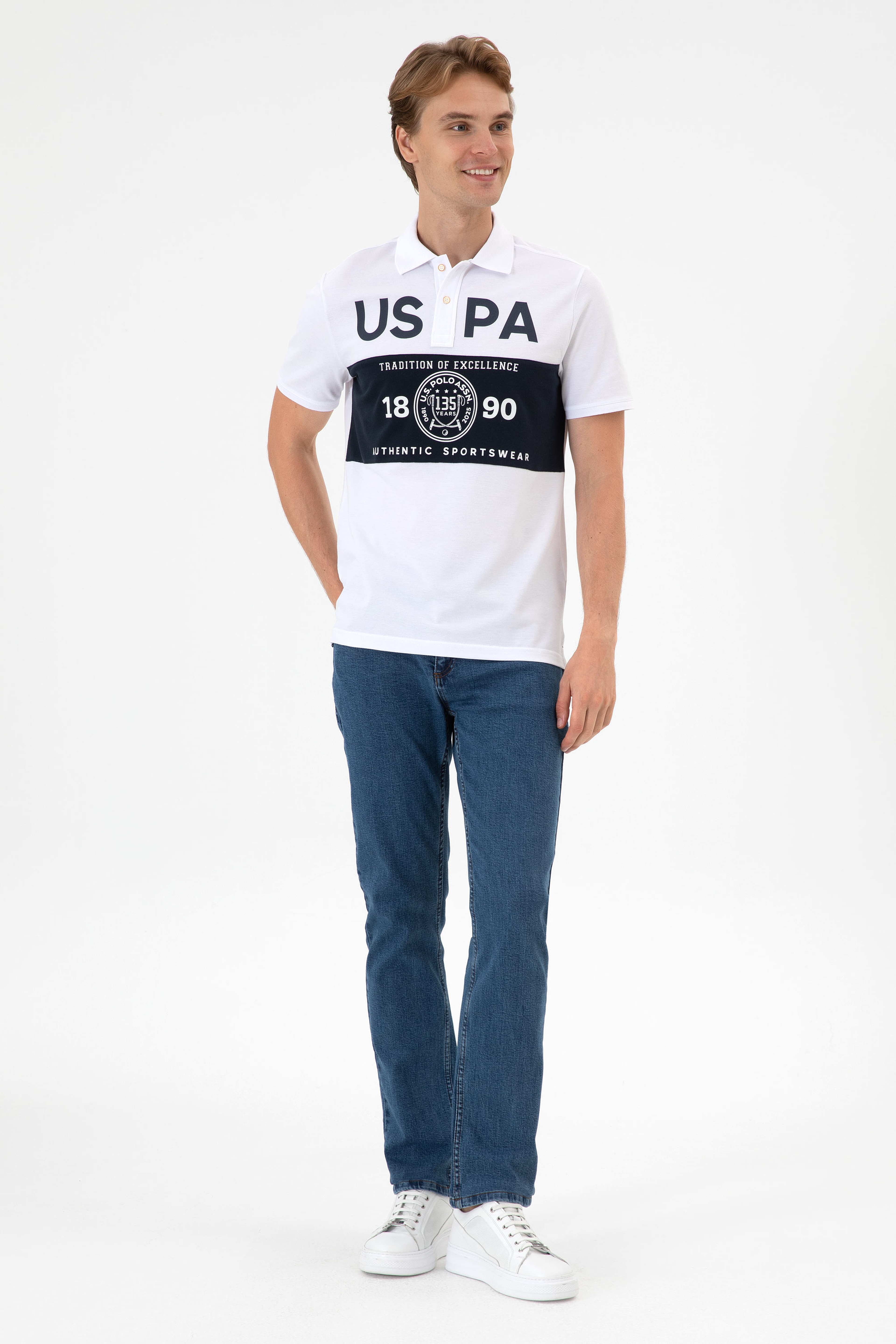 Erkek Regular Fit Polo Yaka Beyaz Tişört - Image 4