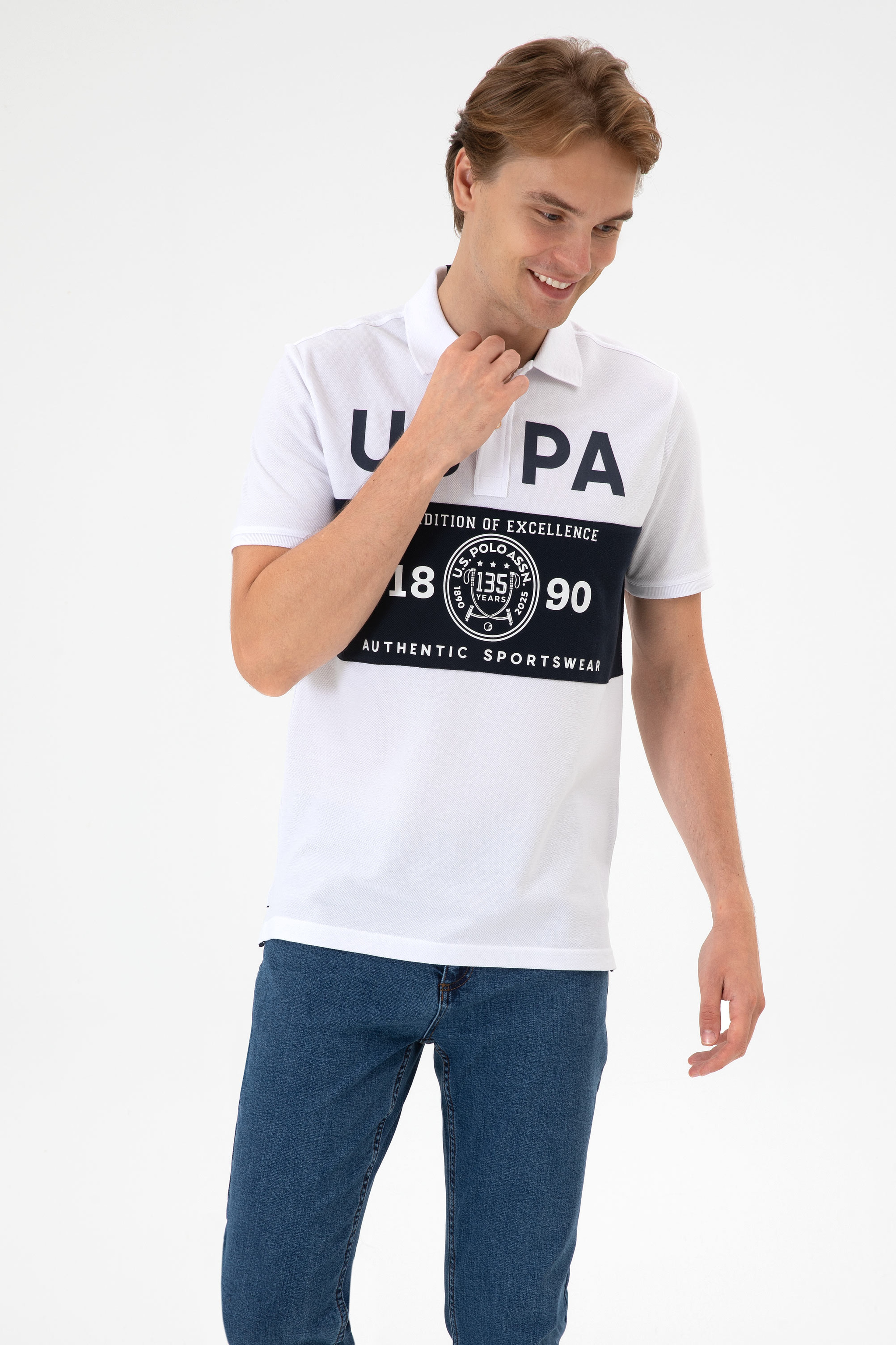 Erkek Regular Fit Polo Yaka Beyaz Tişört - Image 3