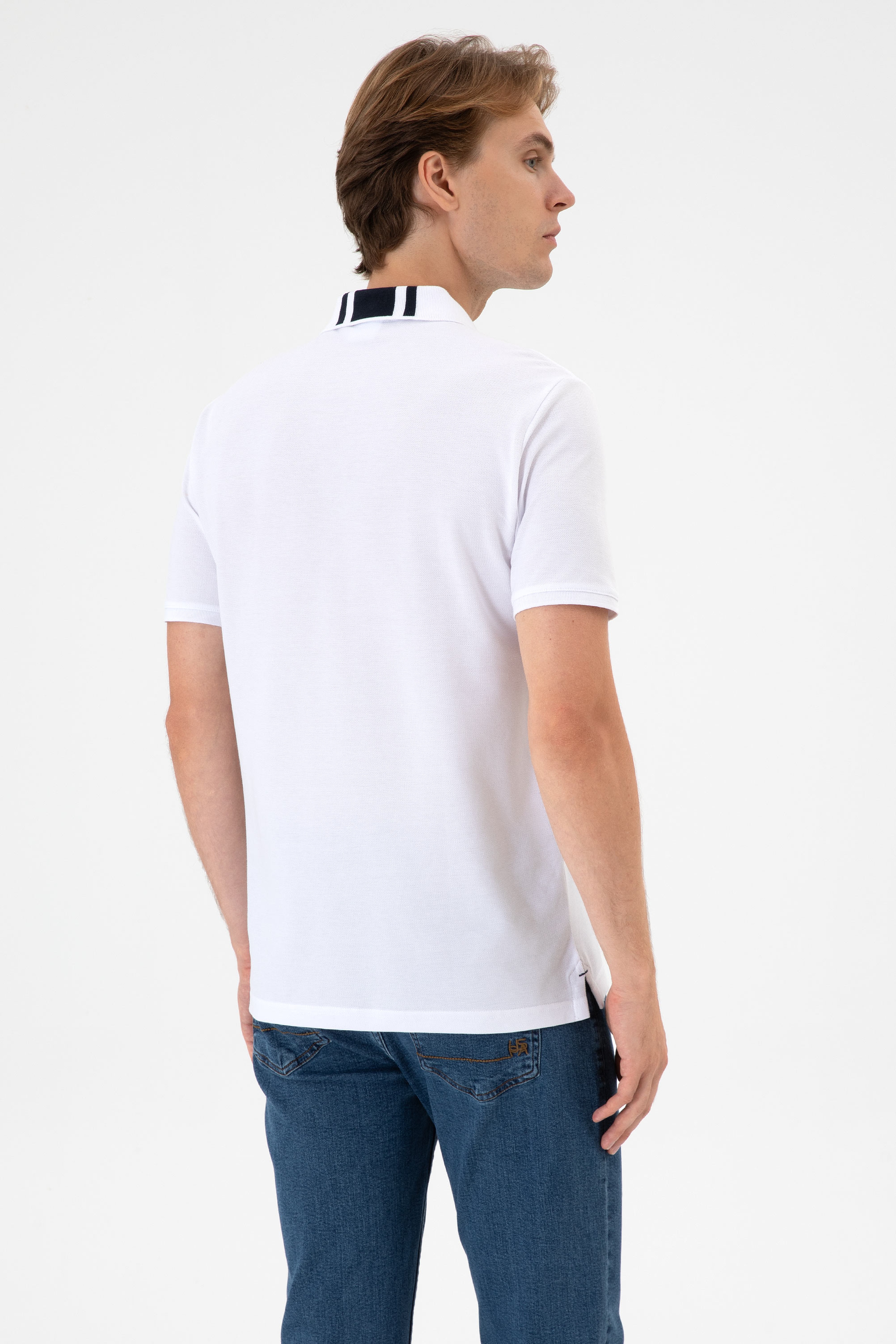 Erkek Regular Fit Polo Yaka Beyaz Tişört - Image 5