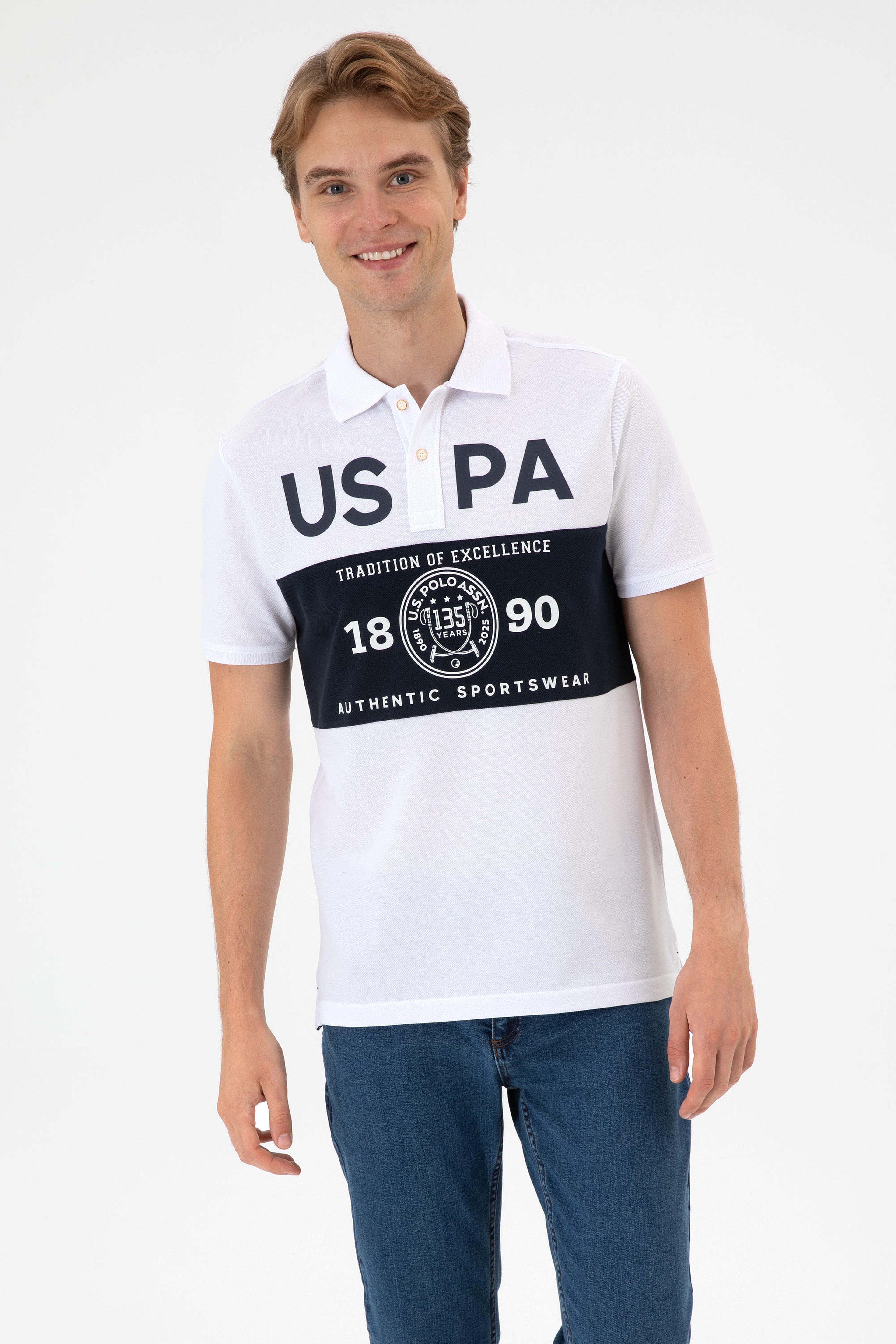 Erkek Regular Fit Polo Yaka Beyaz Tişört - Image 1