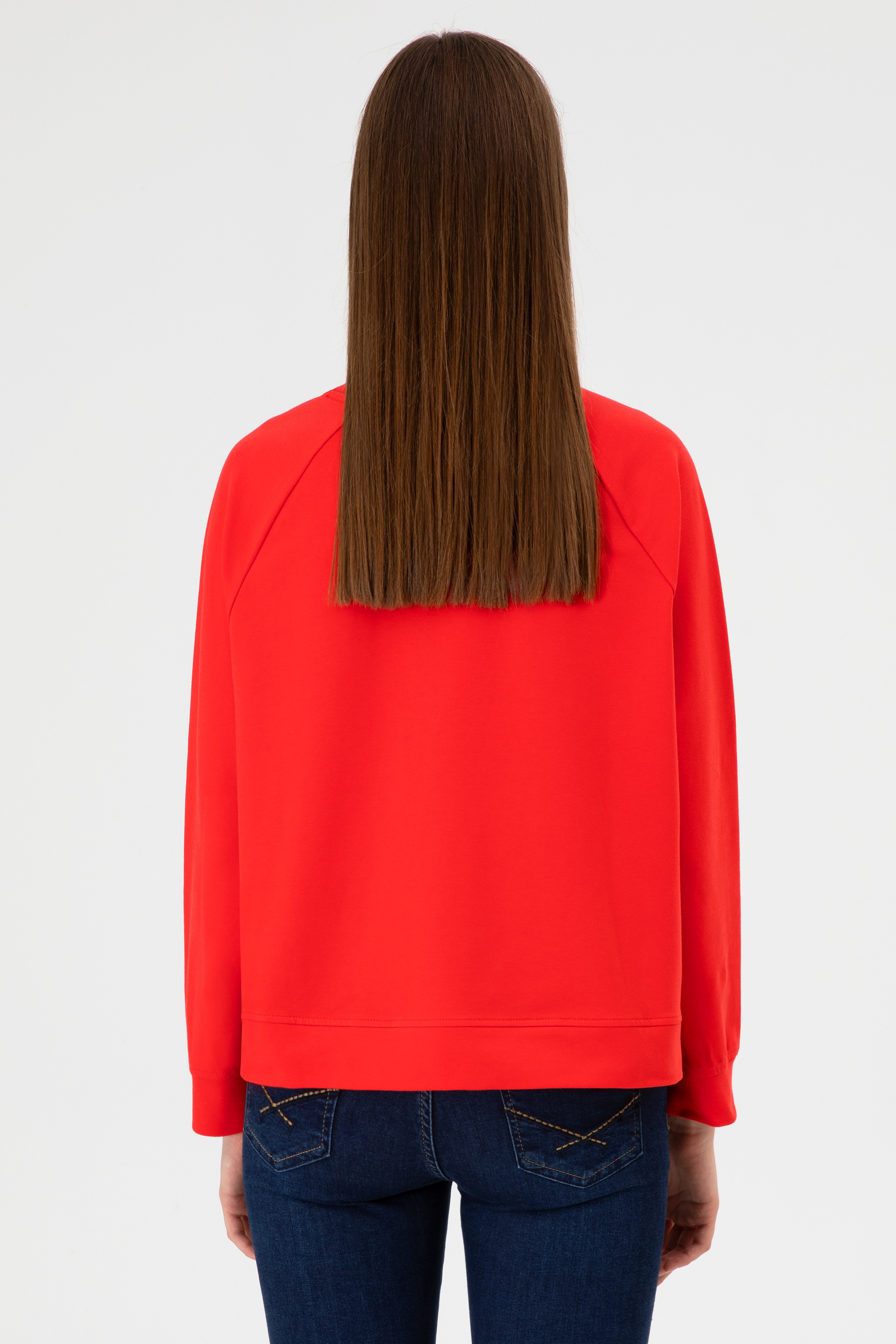 Kadın Kırmızı Regular Bisiklet Yaka Basic Sweatshırt - Image 5