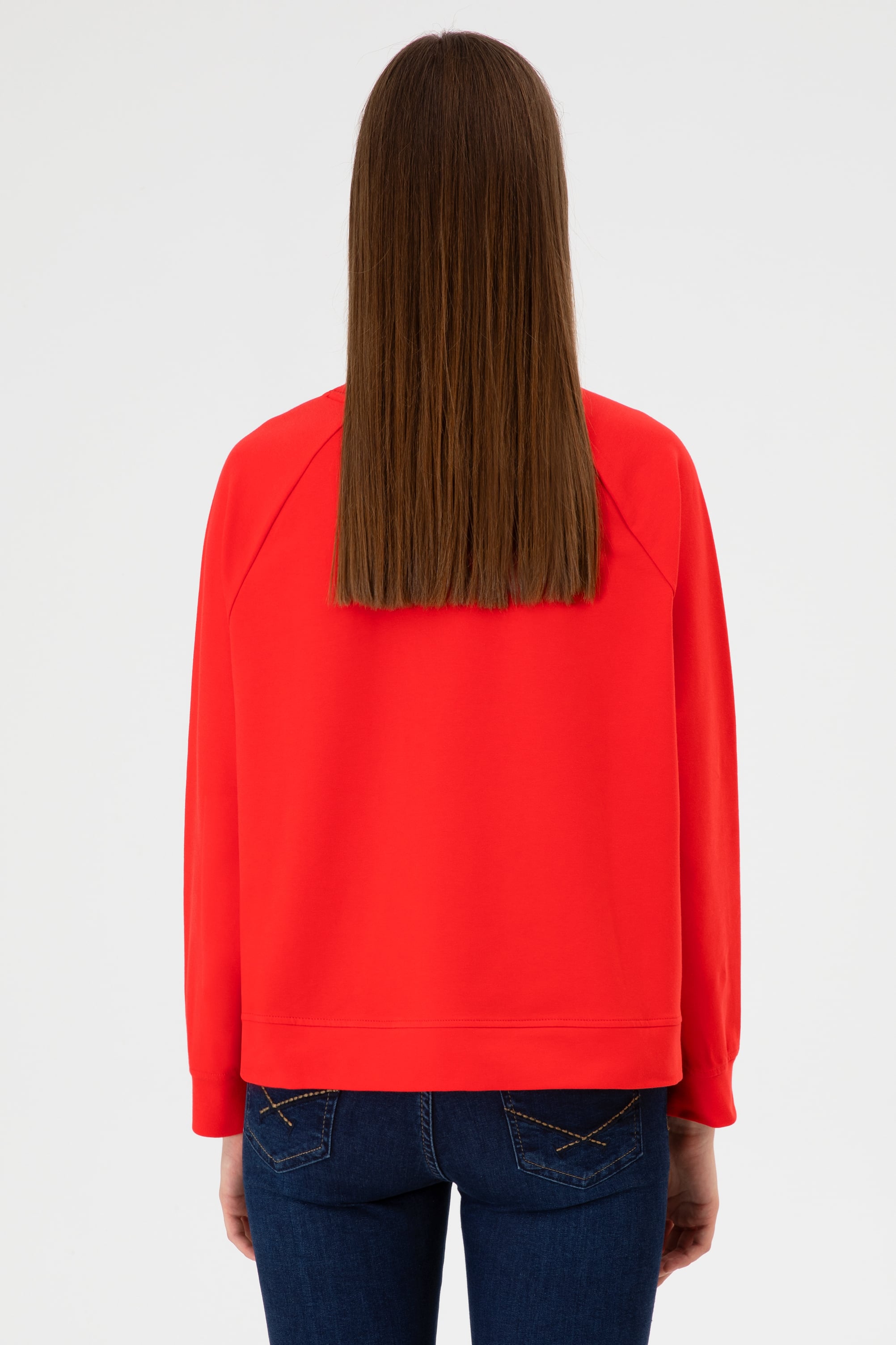 Kadın Kırmızı Regular Bisiklet Yaka Basic Sweatshırt