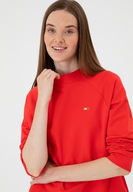 Kadın Kırmızı Regular Bisiklet Yaka Basic Sweatshırt - 50313610039
