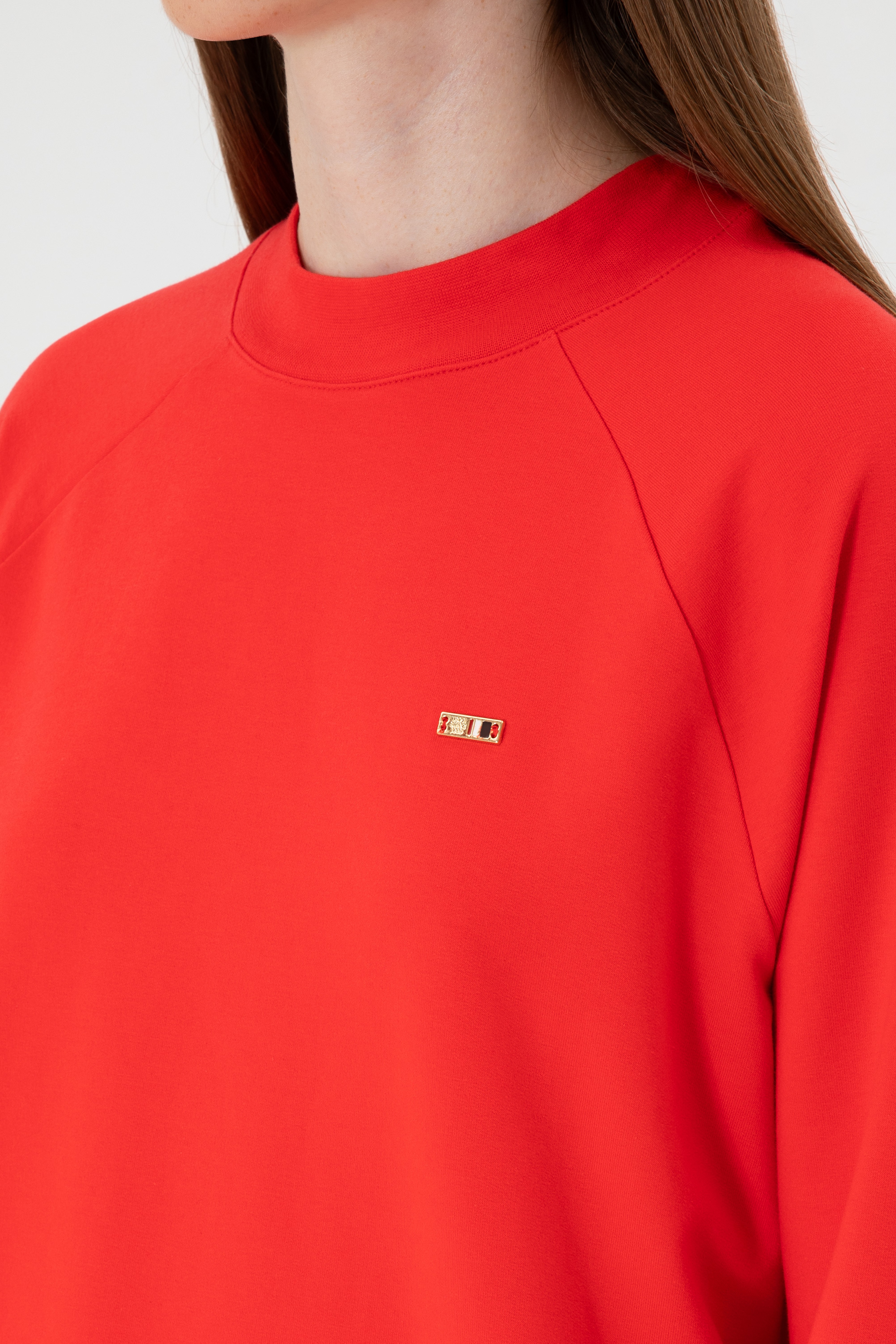 Kadın Kırmızı Regular Bisiklet Yaka Basic Sweatshırt - Image 7