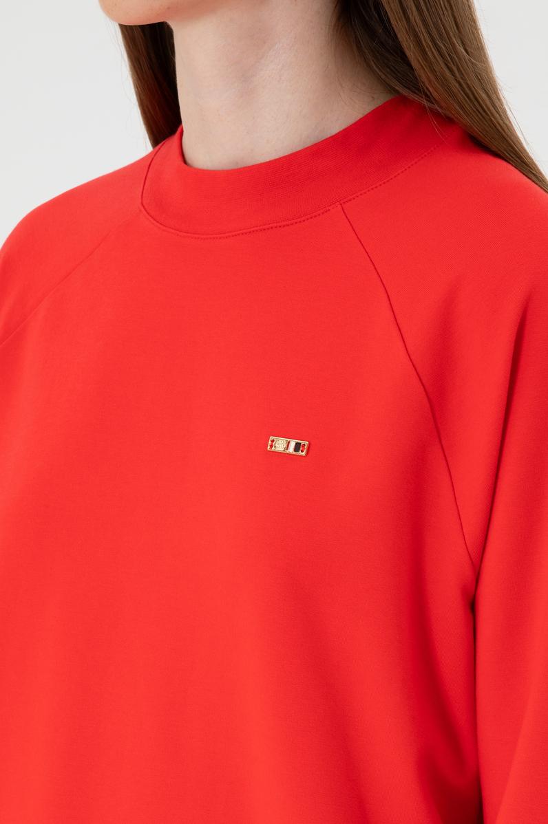 Kadın Kırmızı Regular Bisiklet Yaka Basic Sweatshırt