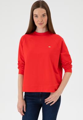Kadın Kırmızı Regular Bisiklet Yaka Basic Sweatshırt - 50313610039