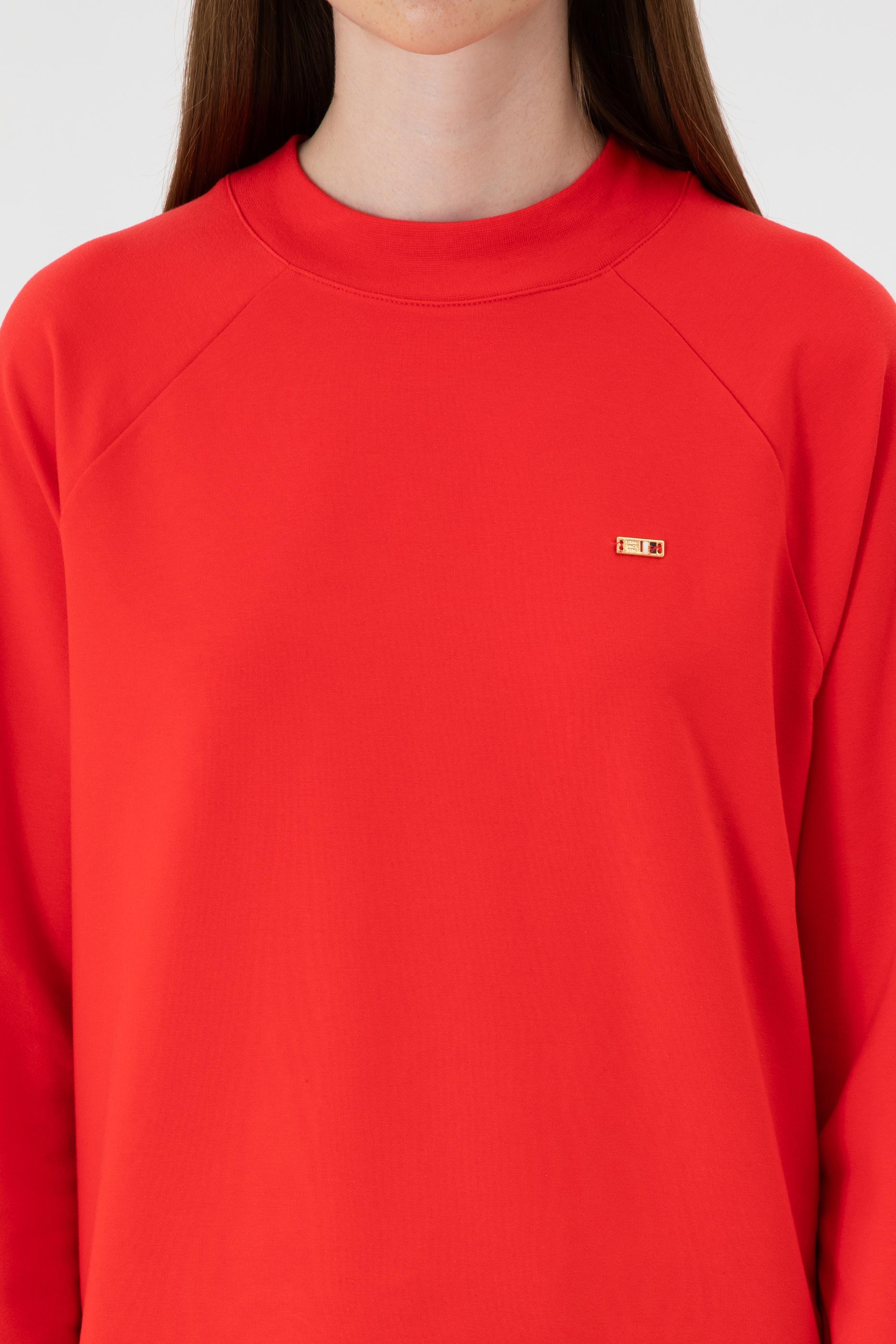 Kadın Kırmızı Regular Bisiklet Yaka Basic Sweatshırt