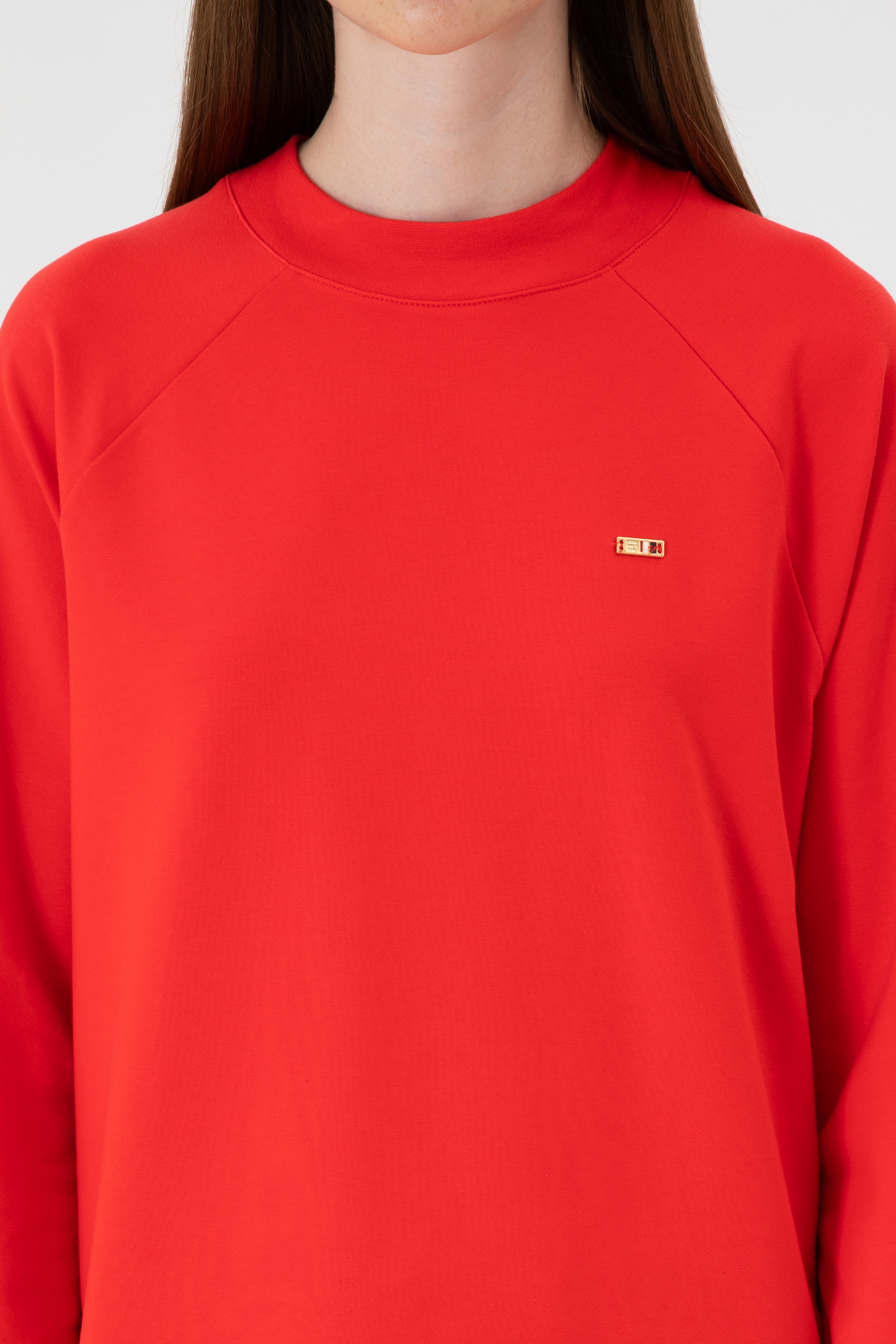 Kadın Kırmızı Regular Bisiklet Yaka Basic Sweatshırt - Image 6