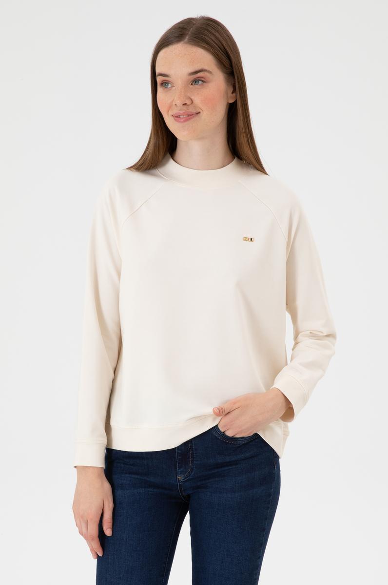 Kadın Krem Regular Bisiklet Yaka Basic Sweatshırt