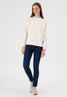 Kadın Krem Regular Bisiklet Yaka Basic Sweatshırt - 50313610030