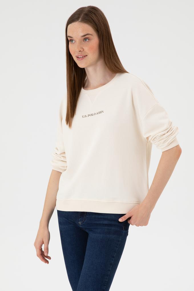 Kadın Krem Bisiklet Yaka Sweathırt