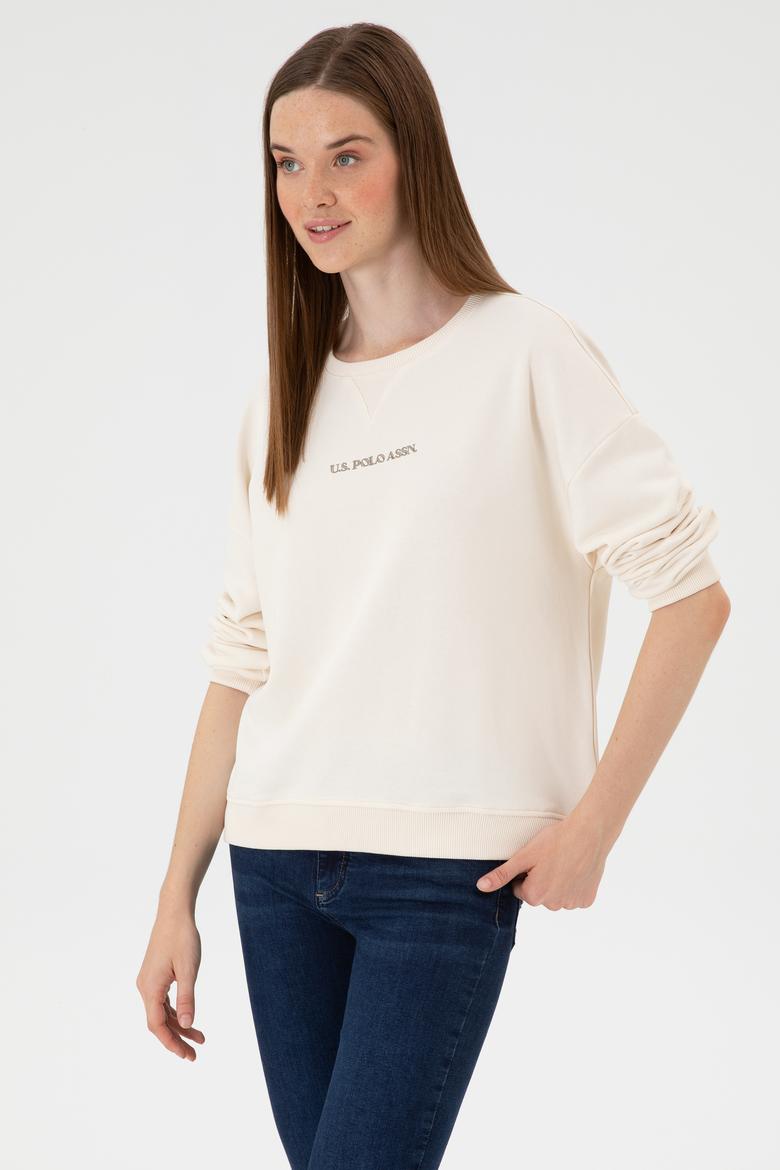 Kadın Krem Bisiklet Yaka Sweathırt