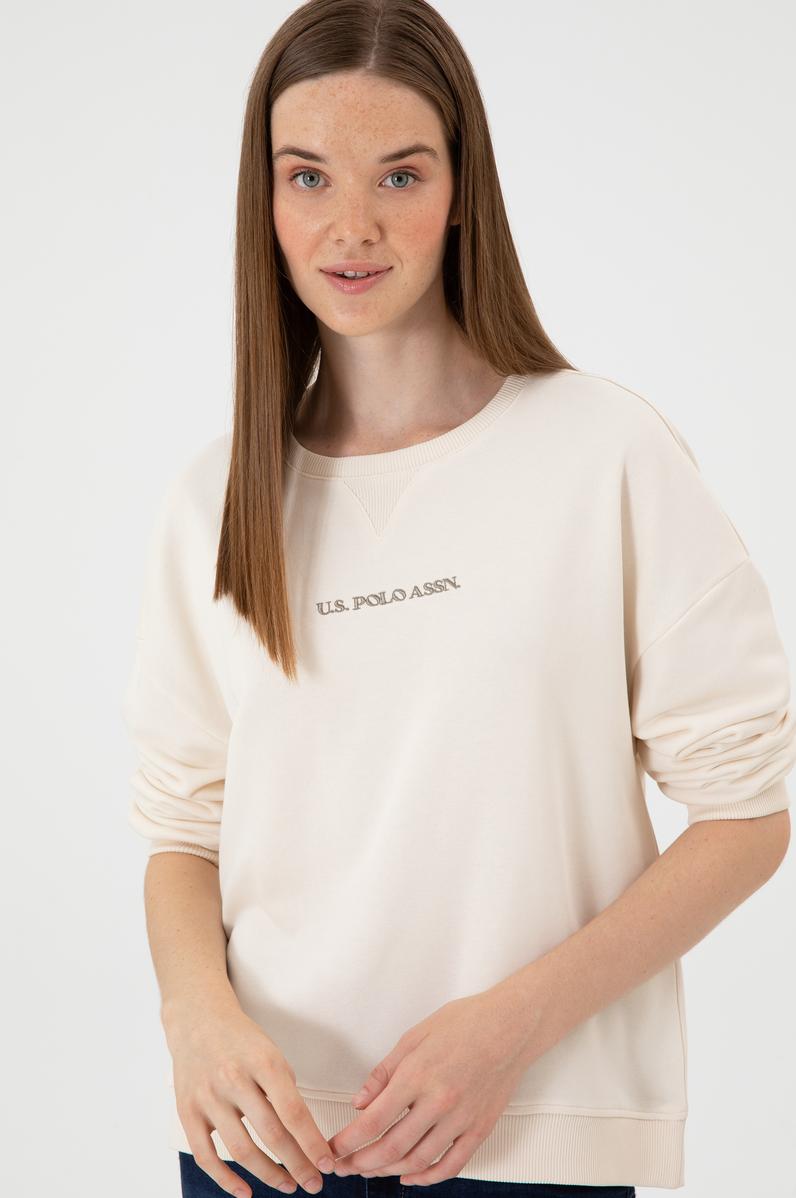 Kadın Krem Bisiklet Yaka Sweathırt