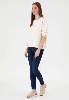 Kadın Krem Bisiklet Yaka Sweathırt - 50313562038